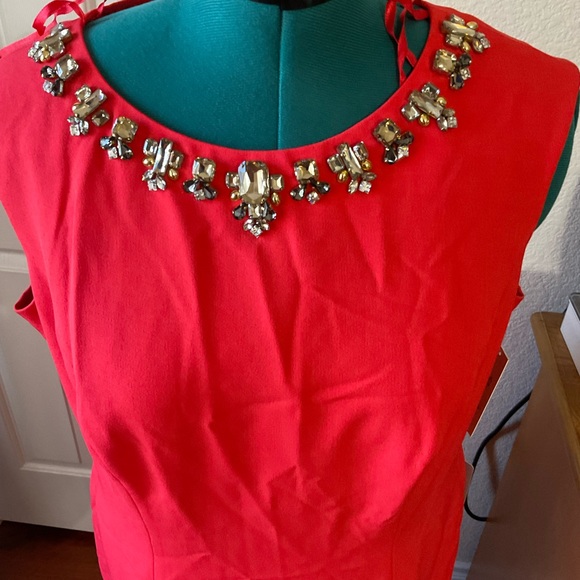 NWT ELIZA J RED SHEATH DRESS WITH JEWELED PRISTINE CONDITION. - Picture 2 of 5